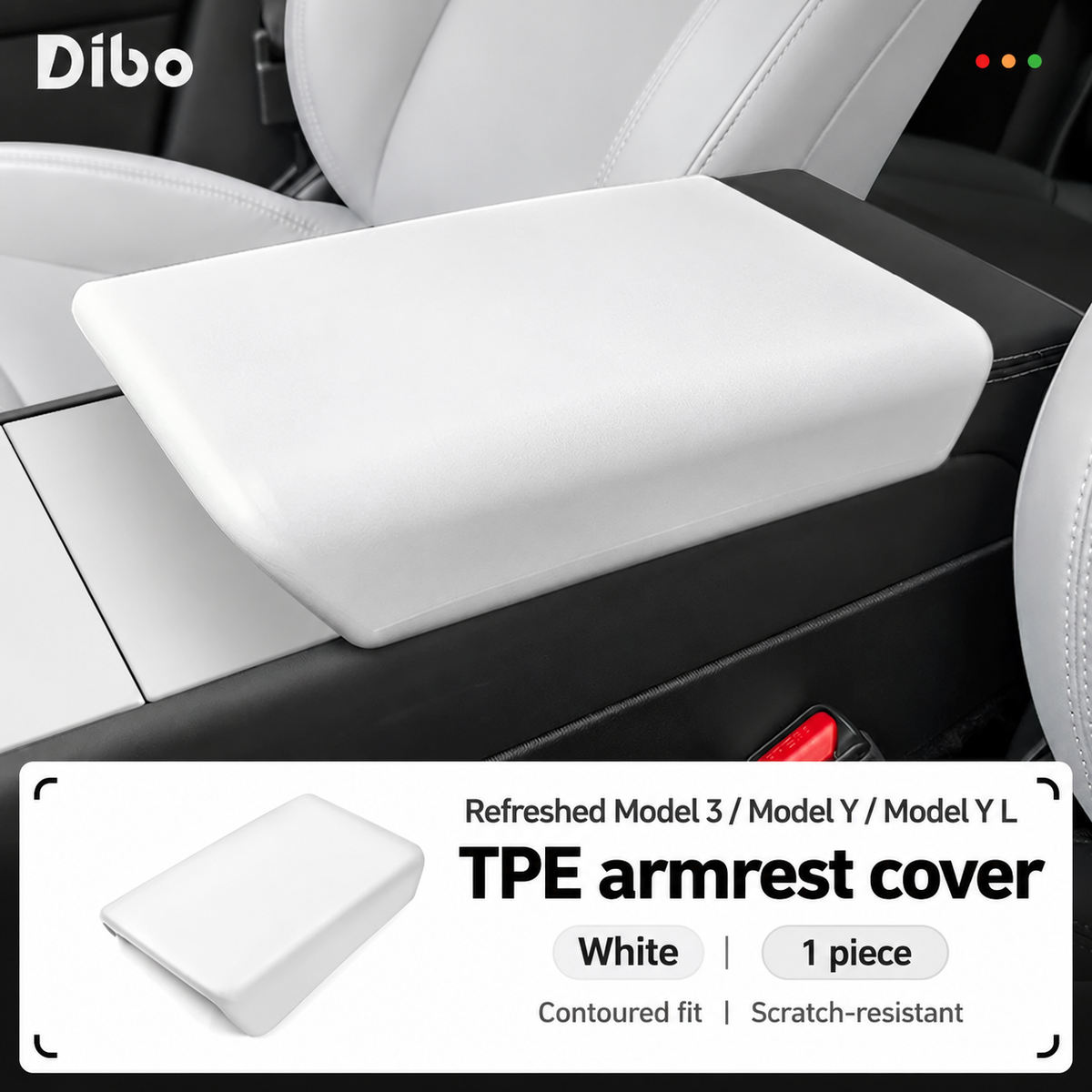 Dibo armrest cover and rear vent frame options - Refreshed Model 3, Model Y & Y L / white TPE