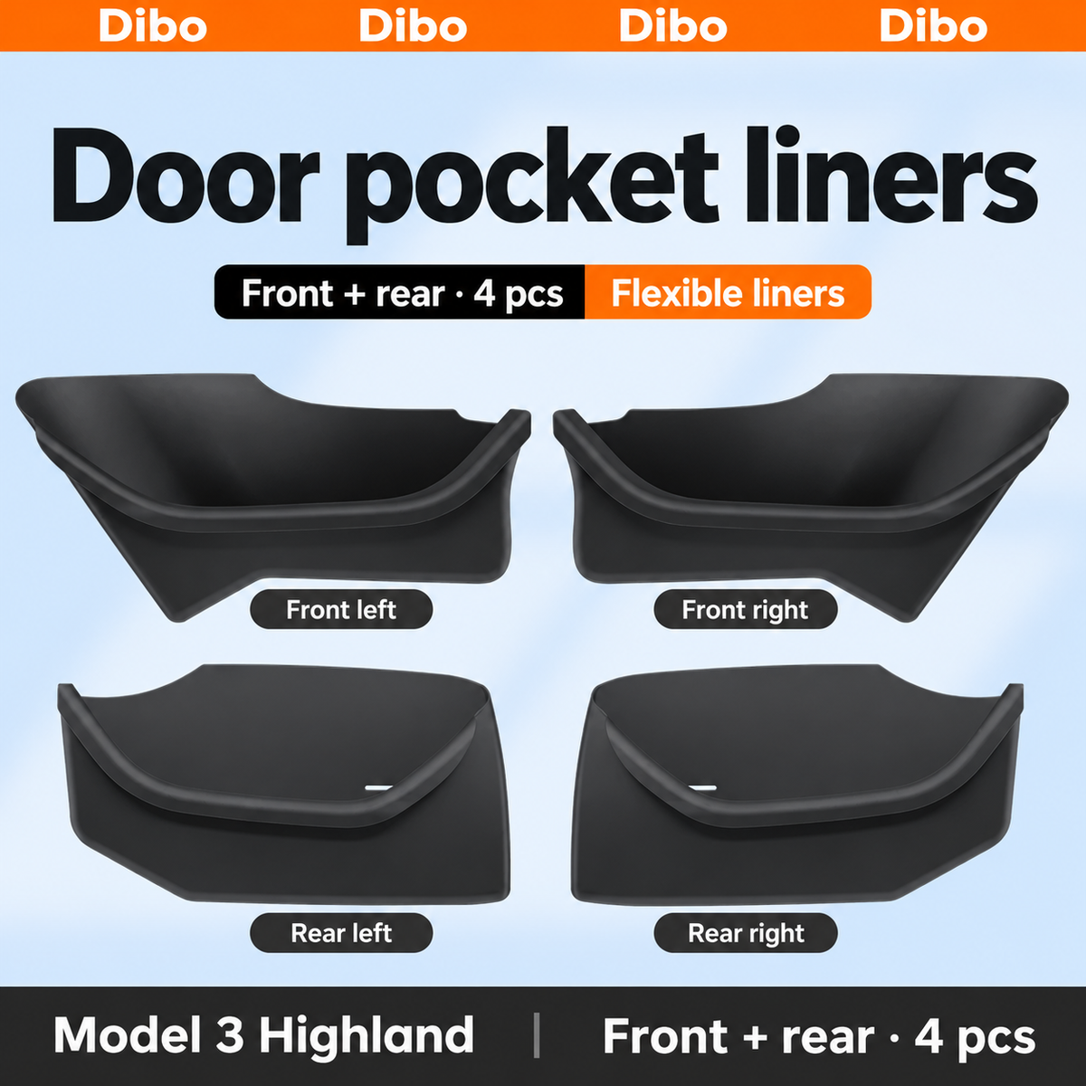 Dibo door pocket liners - Model 3 Highland / Front + rear / 4 pcs