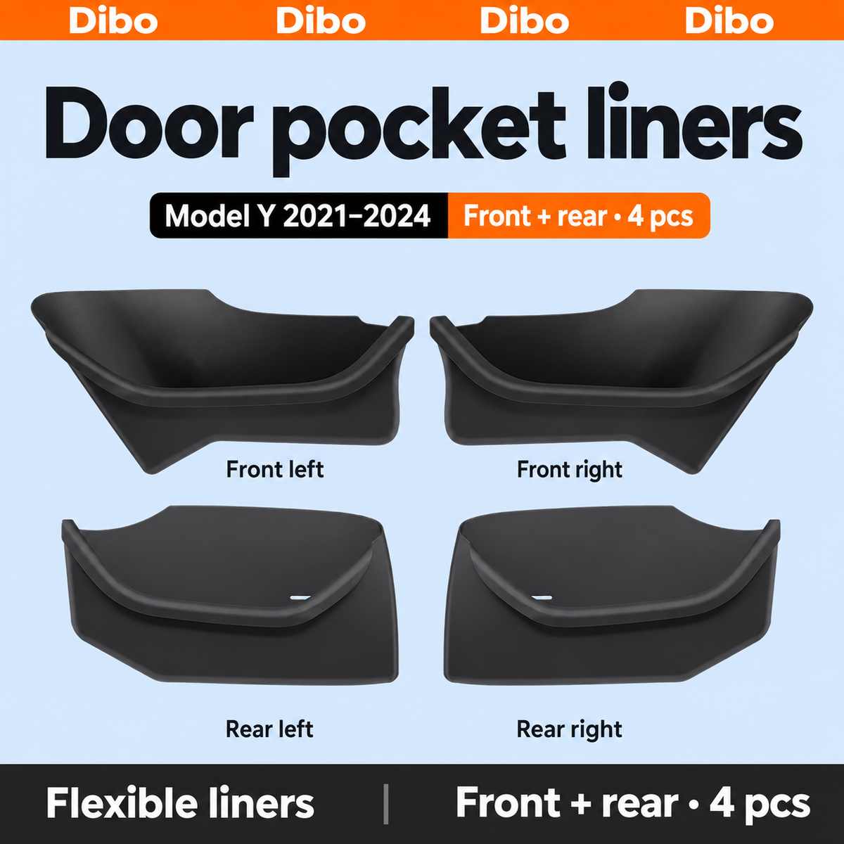 Dibo door pocket liners - Model Y 2021-2024 / Front + rear / 4 pcs