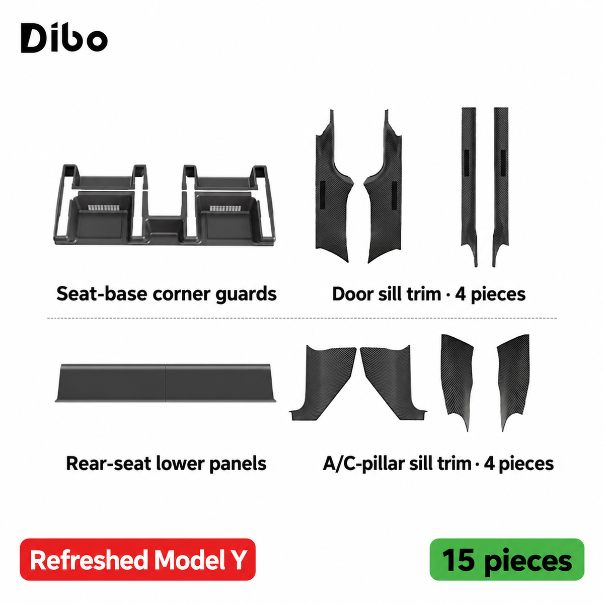 Dibo carpet protection - Model Y refreshed / panels + seat corner guards + sill trim / 15 pcs