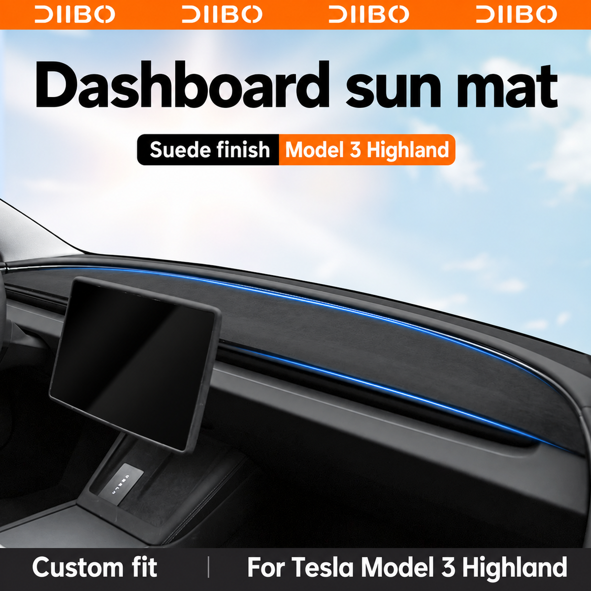 Dibo sun mat and shade options - Model 3 Highland / dashboard mat