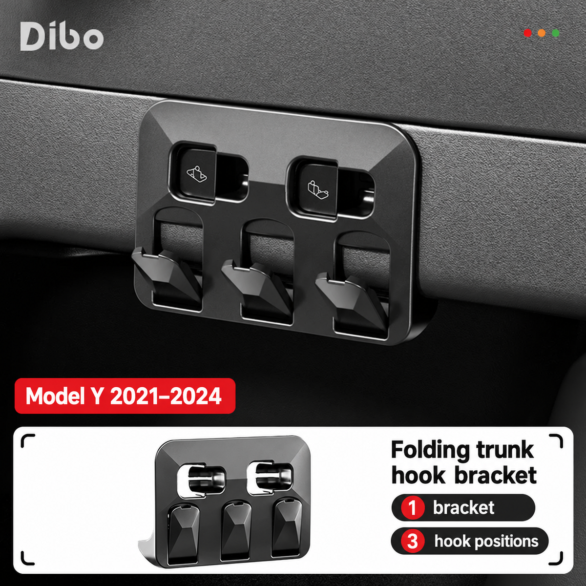 Dibo trunk hook bracket - Model Y 2021-2024 / folding 3-hook bracket / 1 pc