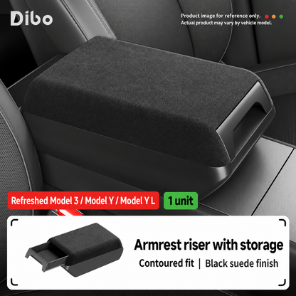 Dibo armrest riser with storage - Refreshed Model 3, Model Y & Y L / black suede