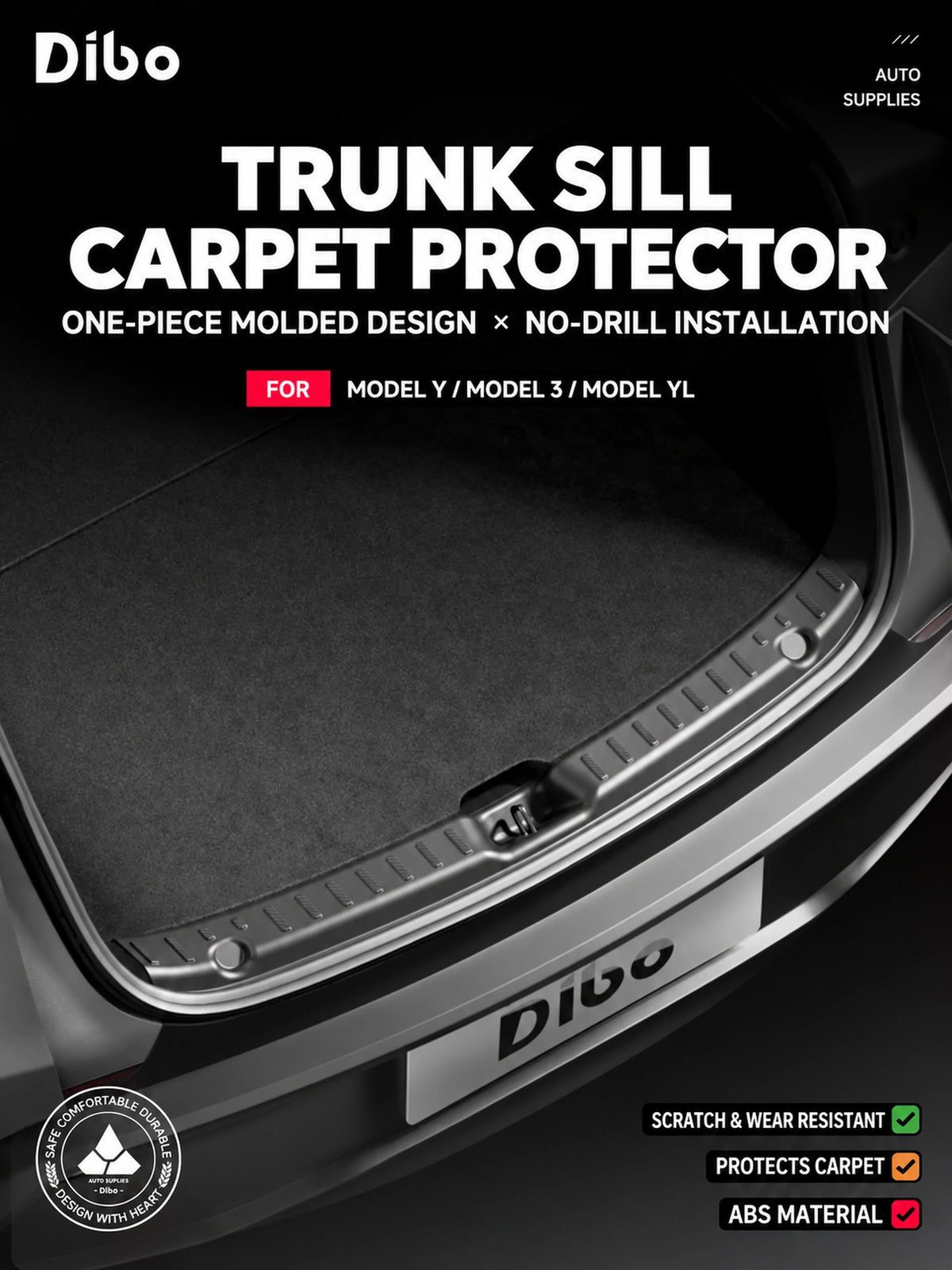 Dibo Trunk Sill Protector for Tesla Model Y / Model 3 / Model Y L – English product detail 1