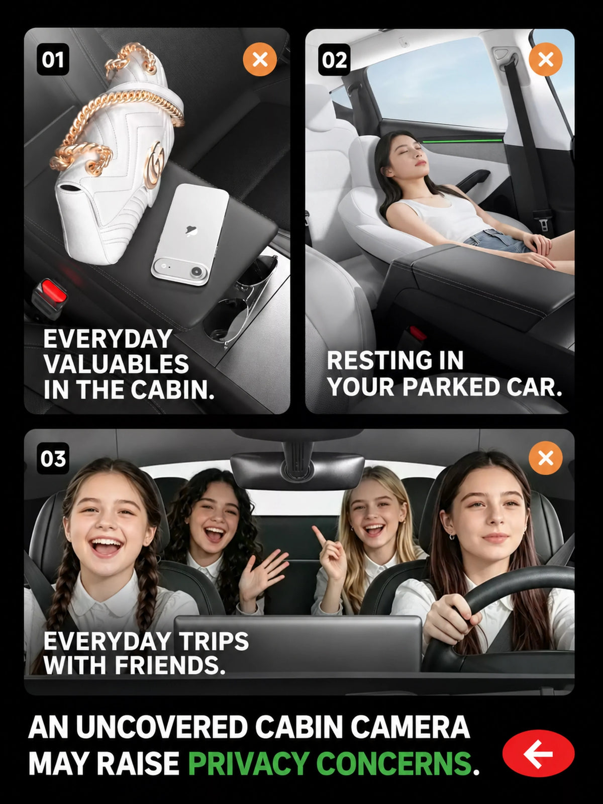Dibo Sliding Cabin Camera Privacy Cover for Tesla Model 3 / Model Y / Model Y L – English product detail 1