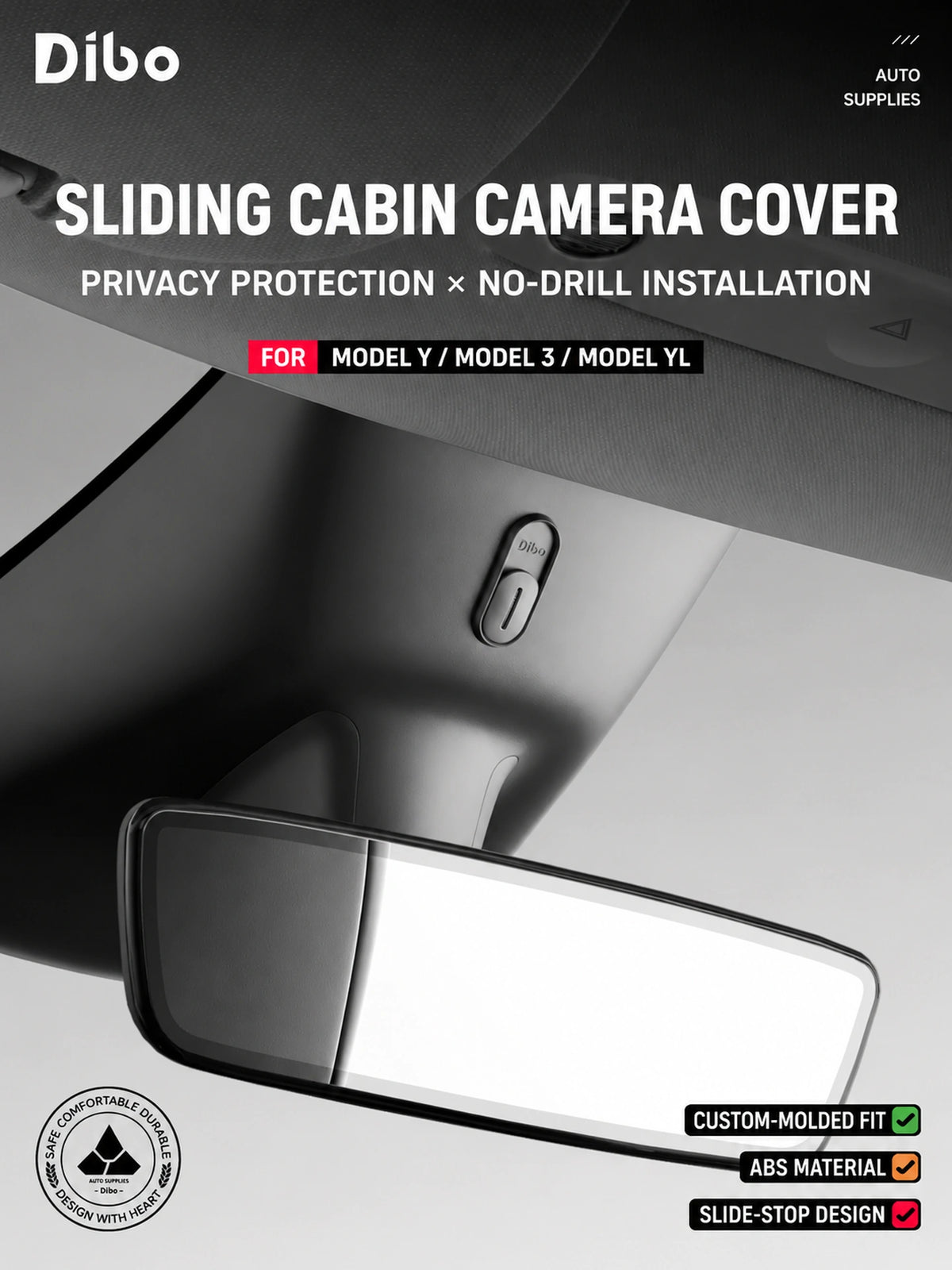 Dibo Sliding Cabin Camera Privacy Cover for Tesla Model 3 / Model Y / Model Y L – English product detail 2