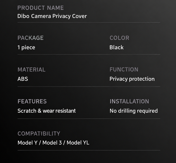Dibo Sliding Cabin Camera Privacy Cover for Tesla Model 3 / Model Y / Model Y L – English product detail 4