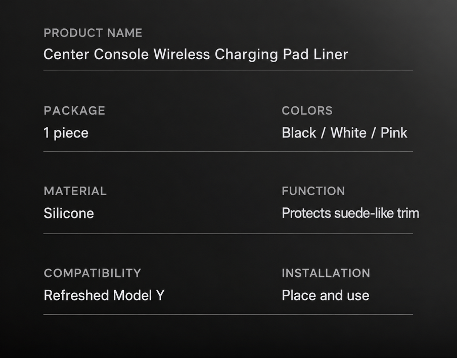 Dibo Silicone Wireless Charging Pad Liner for Tesla Model 3 / Model Y / Model Y L – English product detail 5