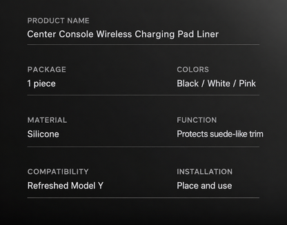 Dibo Silicone Wireless Charging Pad Liner for Tesla Model 3 / Model Y / Model Y L – English product detail 5