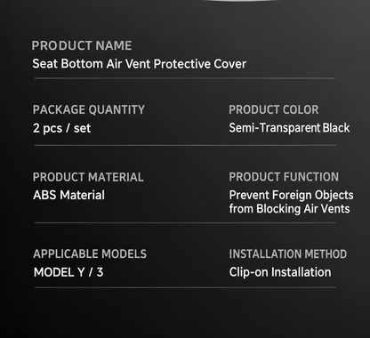 Tesla Model 3 & Model Y Under-Seat Vent Covers – Specifications and installation details