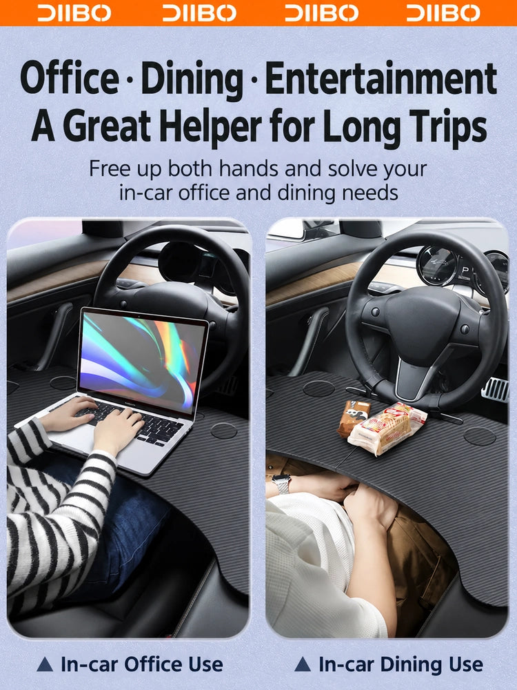 Tesla Model 3 & Model Y Folding Car Desk Tray – Carbon-pattern finish with everyday utility