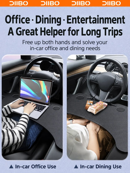 Tesla Model 3 & Model Y Folding Car Desk Tray – Carbon-pattern finish with everyday utility
