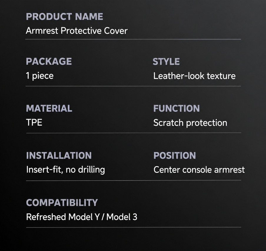 Tesla Model 3, Model Y & Model Y L Armrest Cover | Dibo - English product detail 6