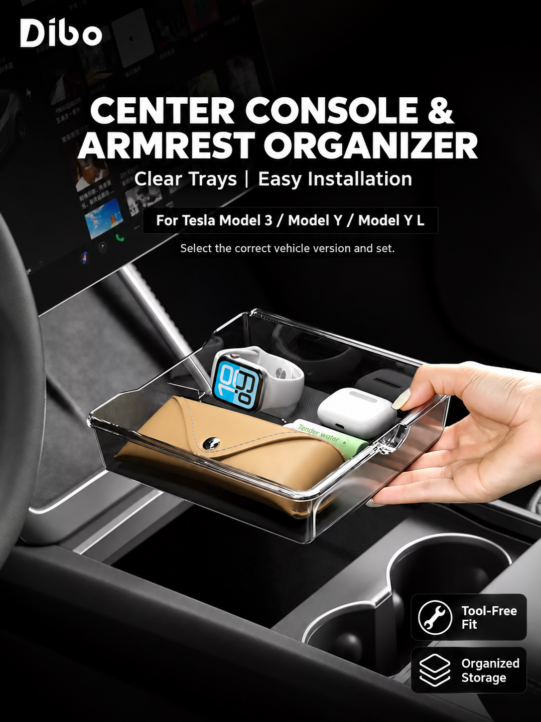 Dibo transparent console organizer; select vehicle version and set