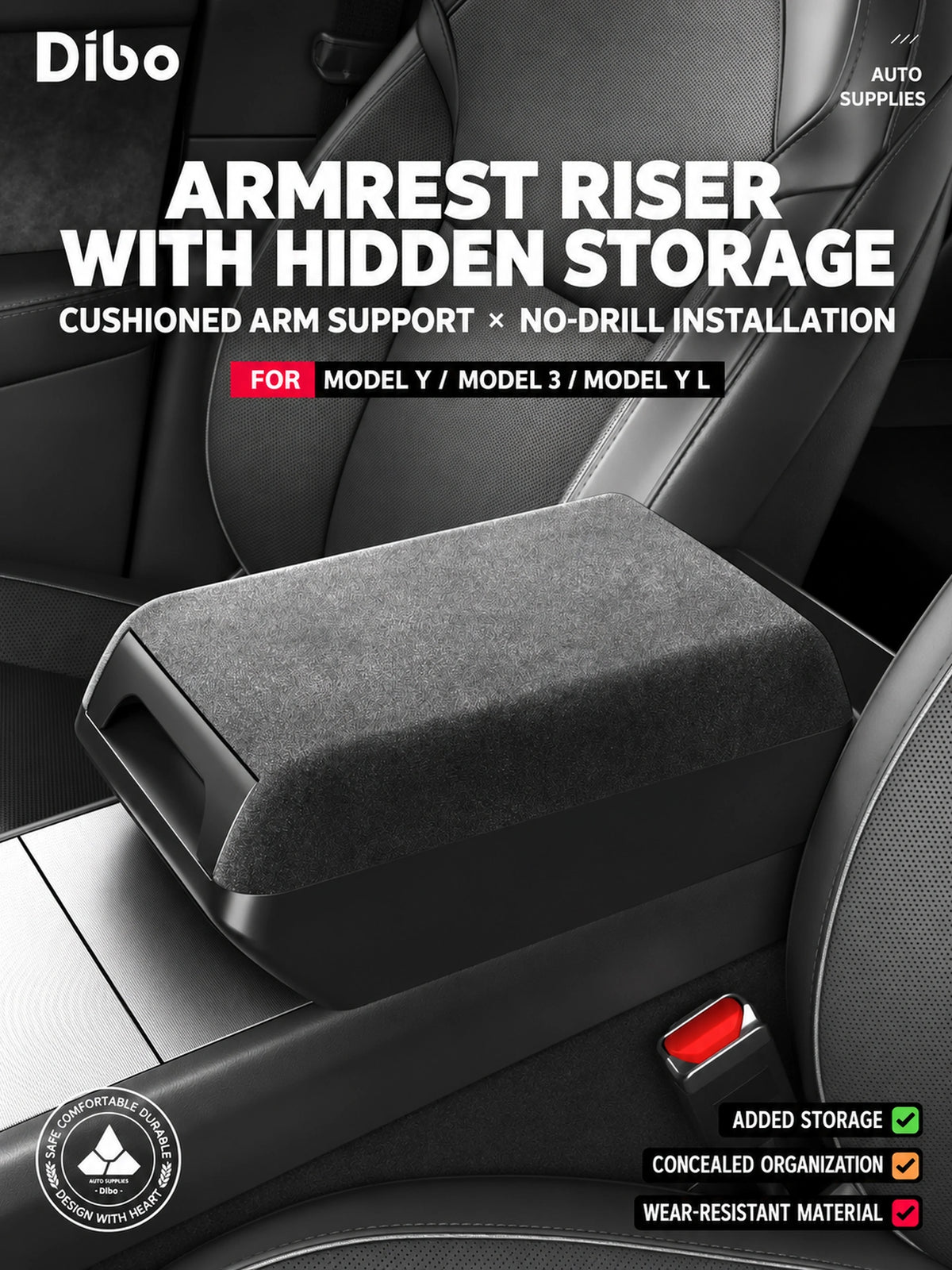 Tesla Model 3, Model Y & Model Y L Armrest Riser with Storage - English product detail 3
