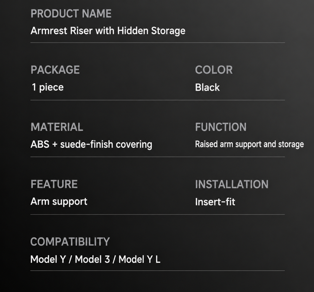 Tesla Model 3, Model Y & Model Y L Armrest Riser with Storage - English product detail 7