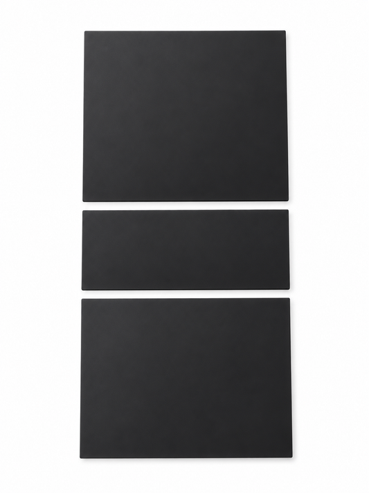 Black three-piece silicone console protector on white background