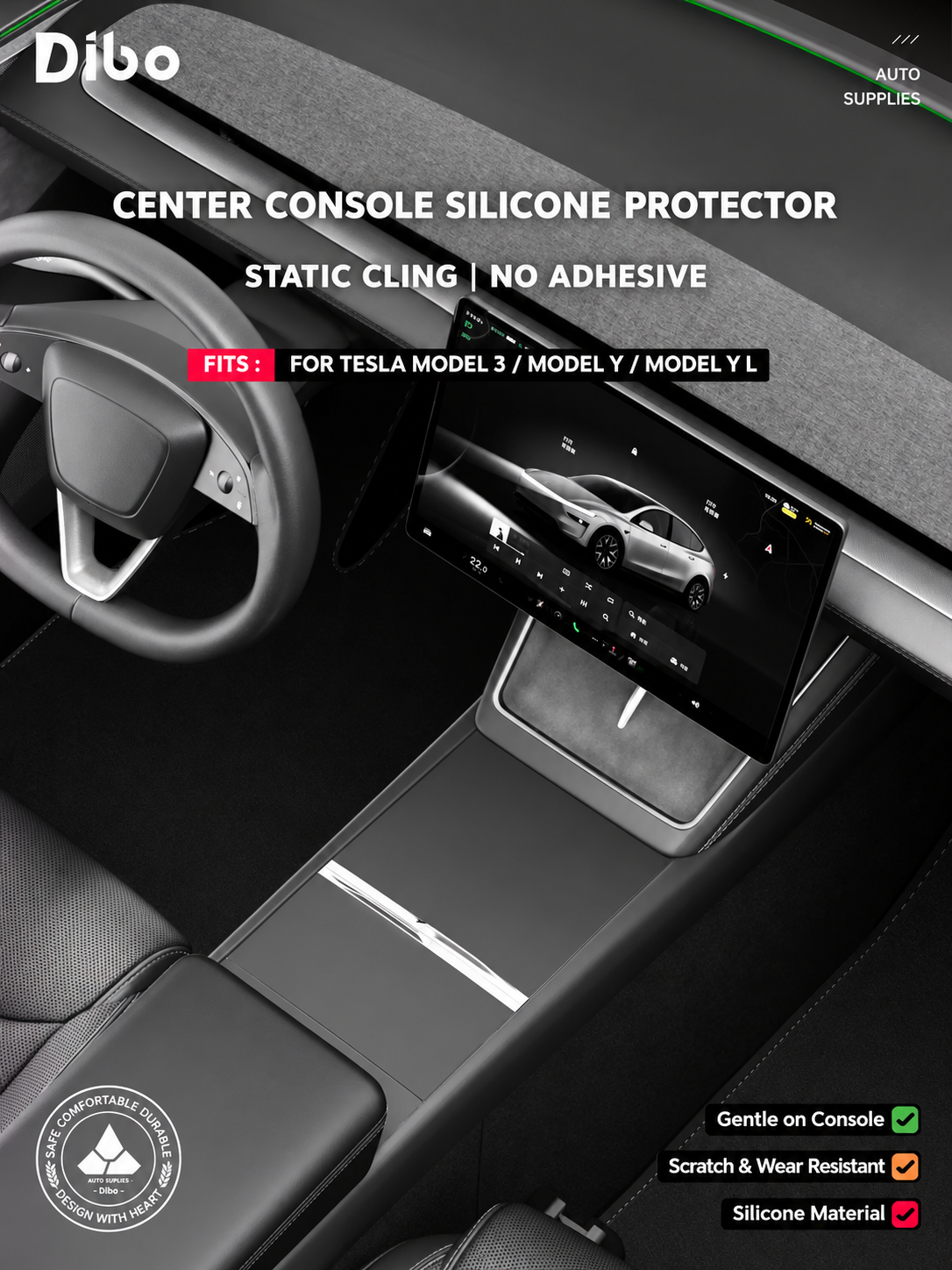 Dibo console silicone protection installed in Tesla interior