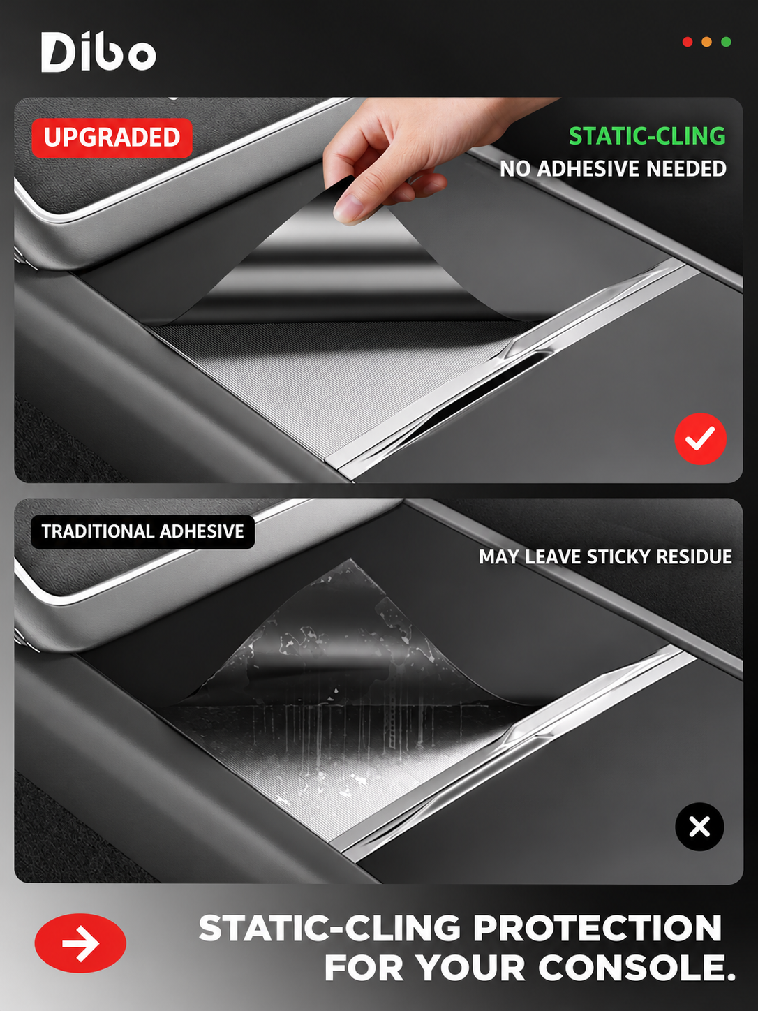 Static cling versus traditional adhesive console protector