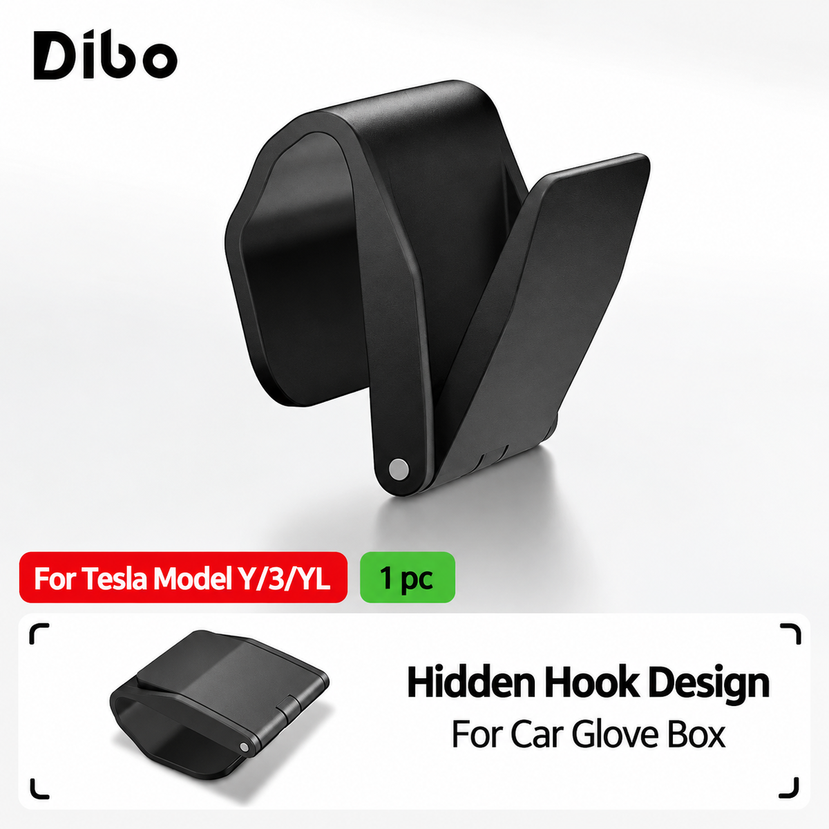 Dibo folding glove box hook open and closed on white background