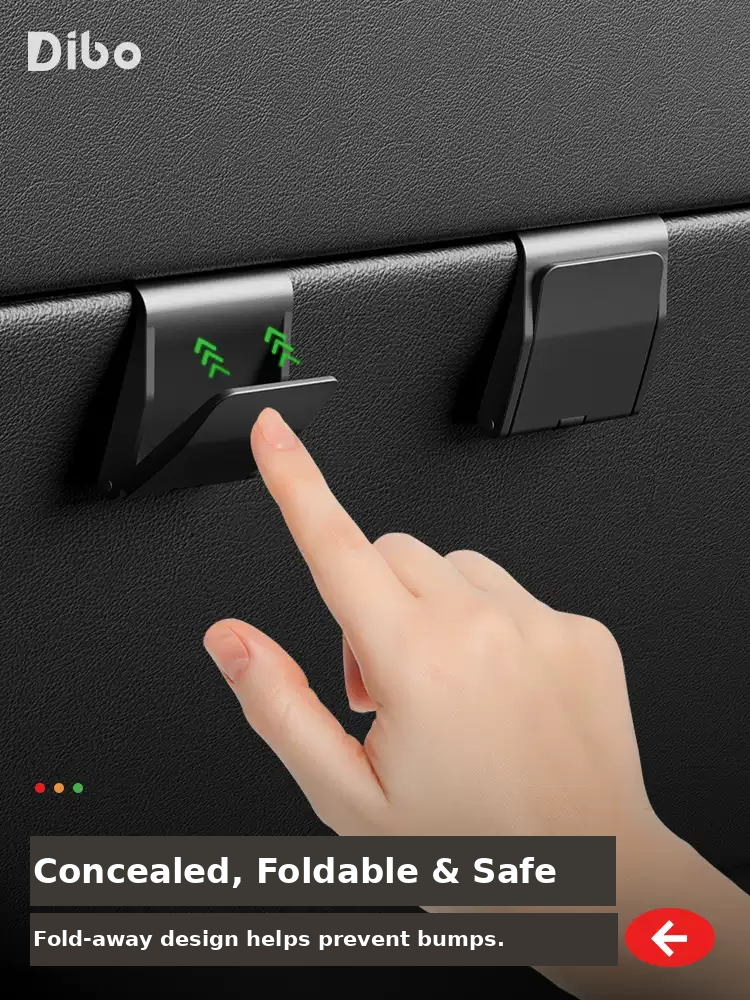 Fold-away action of Dibo glove box hooks