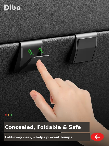 Fold-away action of Dibo glove box hooks