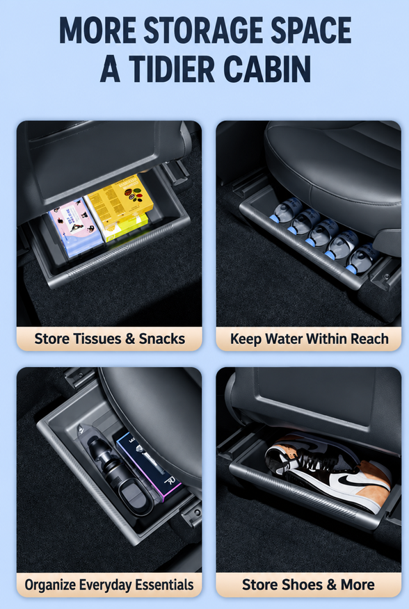 Examples of everyday items organized under seats