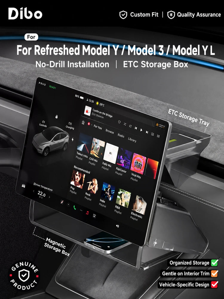 Dibo screen storage and ETC tray installed around Tesla display