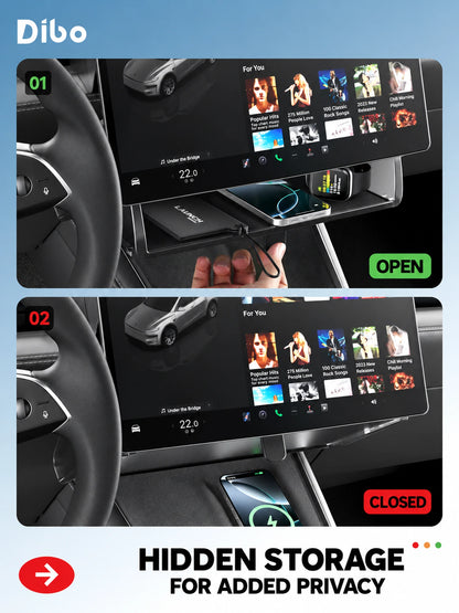 Open and closed magnetic under-screen storage box