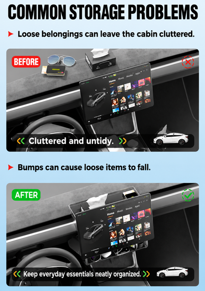 Before and after organizing items around center display