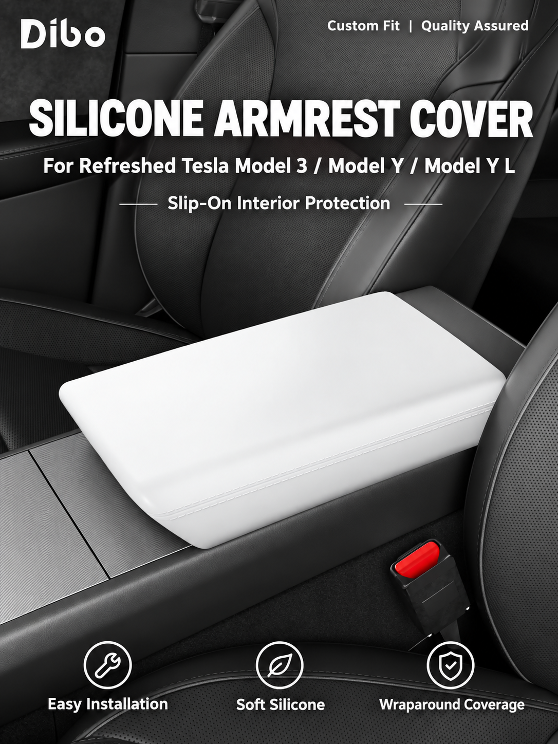 White silicone armrest cover installed in refreshed Tesla interior