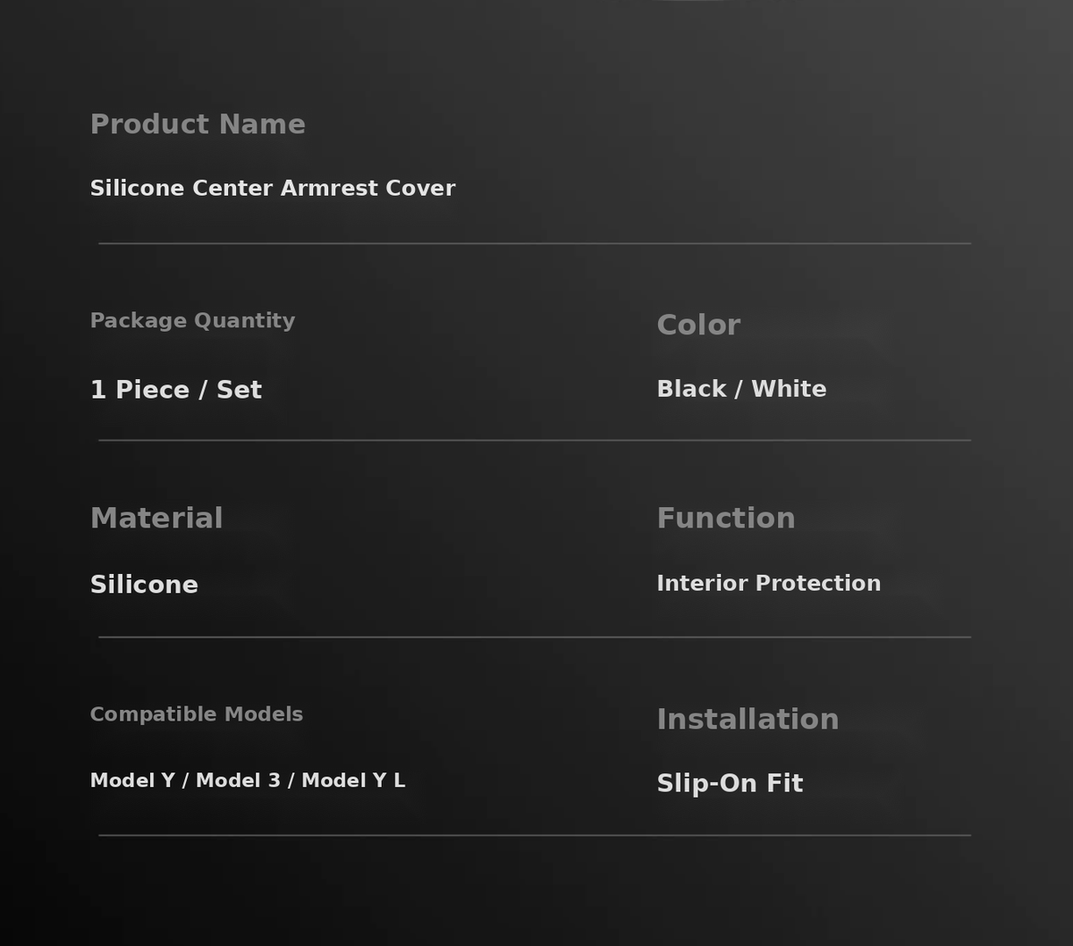 Silicone armrest cover specifications