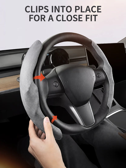Tesla Model 3 & Model Y Suede Steering Wheel Grip Covers - English product detail 2