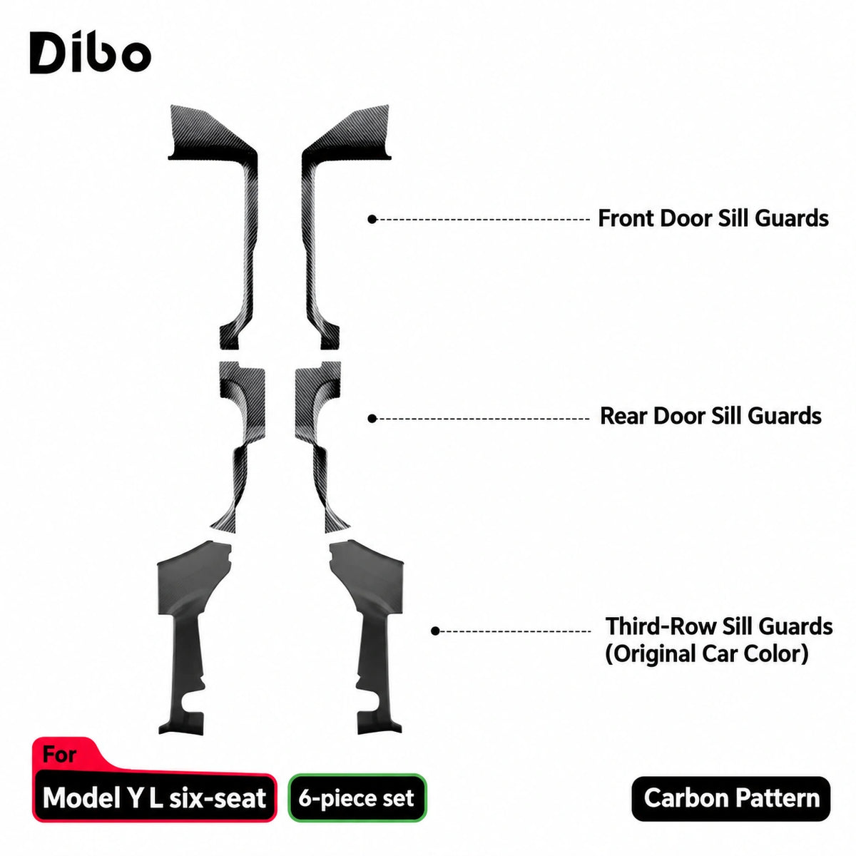 Model Y L six-seat / front + rear + third-row sill set / carbon pattern