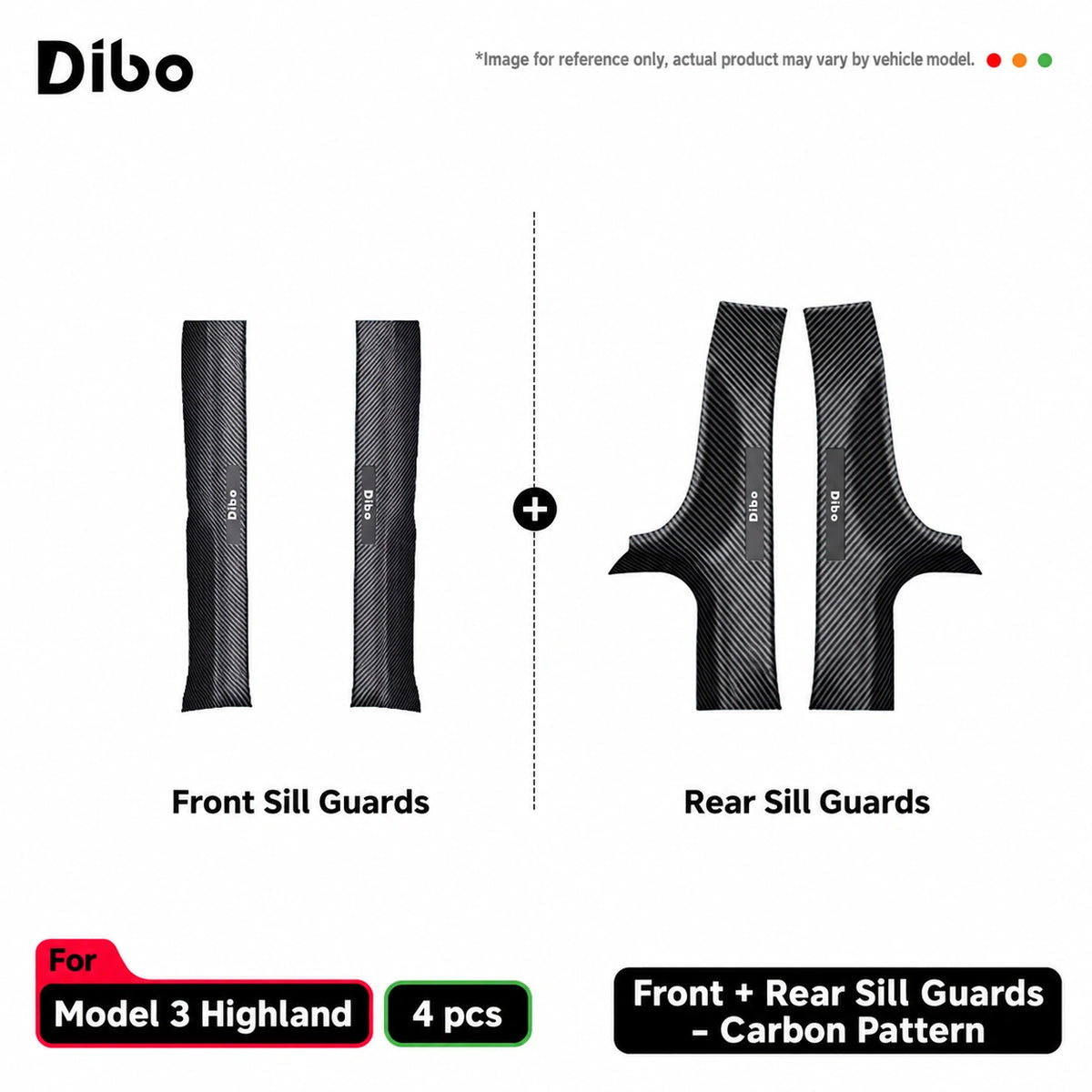 Model 3 Highland / front + rear sill guards - 4 pcs / carbon pattern