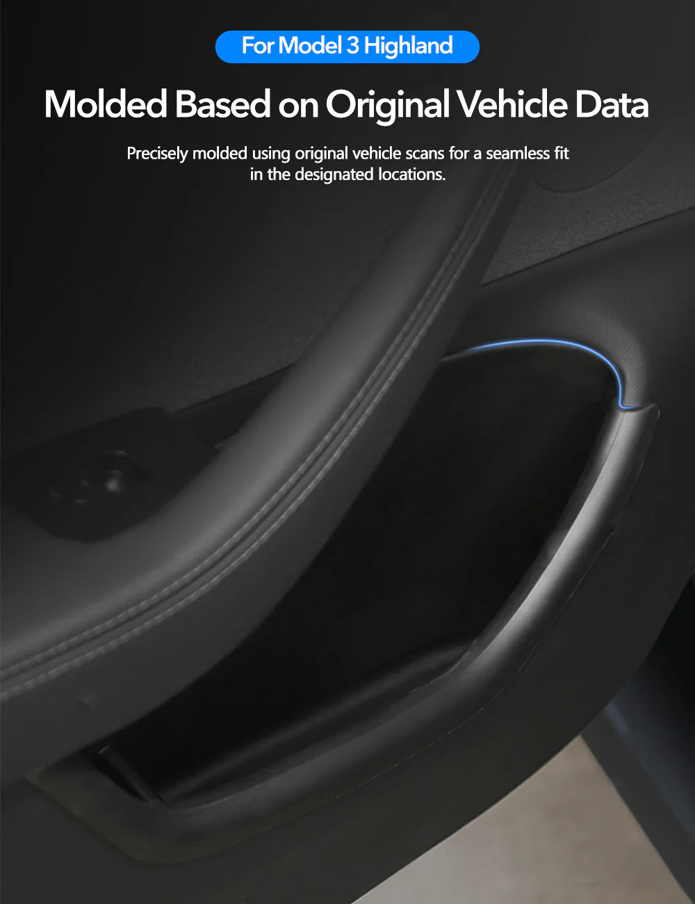 Door Storage Box Organizer for Tesla Model 3 Highland 2023.11–2024 | Custom-Fit TPE Door Pocket Insert | Non-Slip Interior Storage