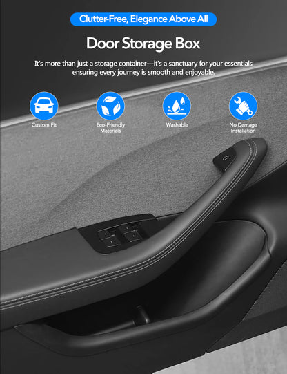 Door Storage Box Organizer for Tesla Model 3 Highland 2023.11–2024 | Custom-Fit TPE Door Pocket Insert | Non-Slip Interior Storage