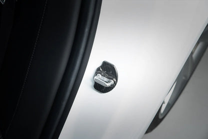 Carbon Fiber Door Lock Covers for Tesla Model 3 & Model Y – Gloss or Matte Finish, Peel & Stick Interior Trim Upgrade