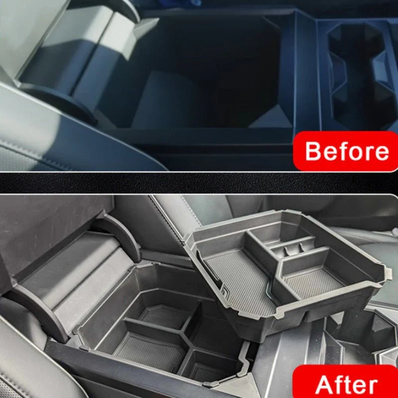 Double-Layer Center Console Storage Tray for Tesla Cybertruck (2024+), Custom-Fit Organizer Insert with Non-Slip Surface