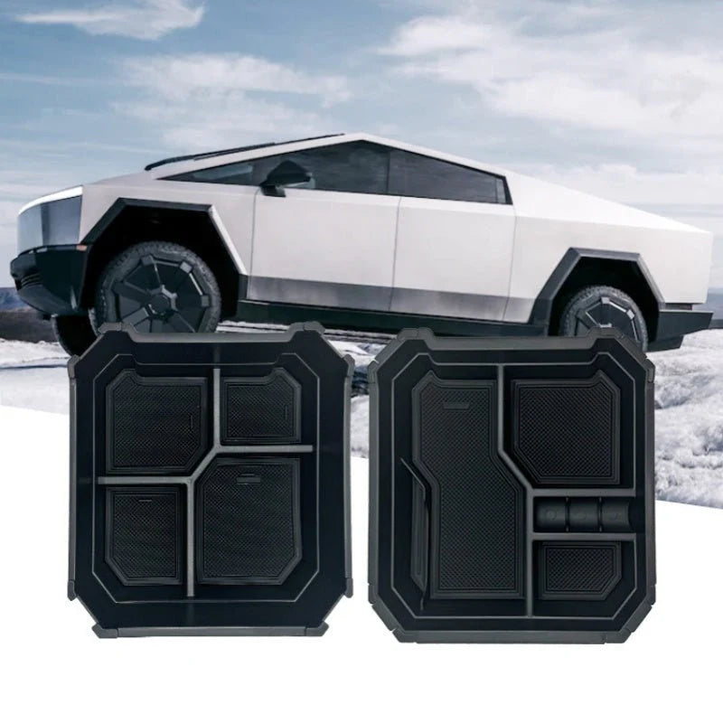 Double-Layer Center Console Storage Tray for Tesla Cybertruck (2024+), Custom-Fit Organizer Insert with Non-Slip Surface