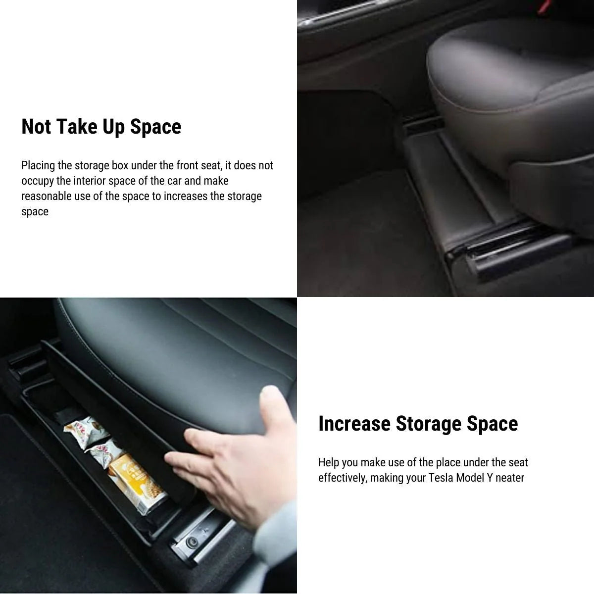 Under-Seat Storage Box Organizer for Tesla Model Y | Foldable Waterproof Leather Bin with Handle, Velcro Closure & Flip-Top Access (Driver & Passenger Side)
