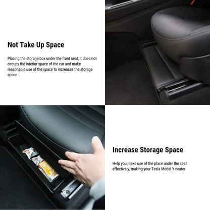 Under-Seat Storage Box Organizer for Tesla Model Y | Foldable Waterproof Leather Bin with Handle, Velcro Closure & Flip-Top Access (Driver & Passenger Side)