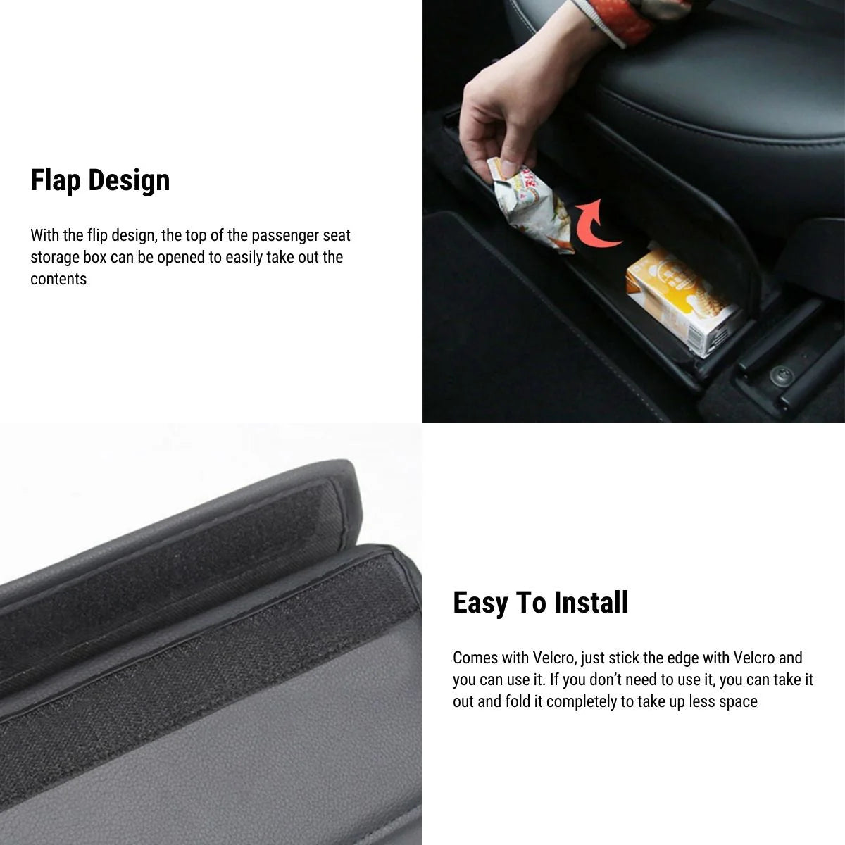 Under-Seat Storage Box Organizer for Tesla Model Y | Foldable Waterproof Leather Bin with Handle, Velcro Closure & Flip-Top Access (Driver & Passenger Side)
