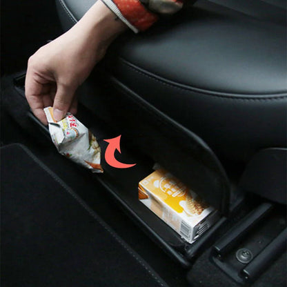 Under-Seat Storage Box Organizer for Tesla Model Y | Foldable Waterproof Leather Bin with Handle, Velcro Closure & Flip-Top Access (Driver & Passenger Side)