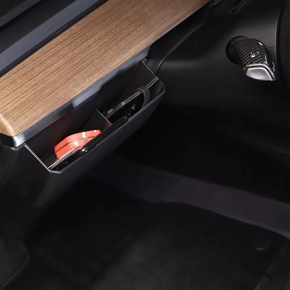 Driver Side Dash Panel Storage Box for Tesla Model Y (2020–2024) & Model 3 (2021–2023) – Under-Steering Wheel Hidden Organizer, ABS Storage Tray