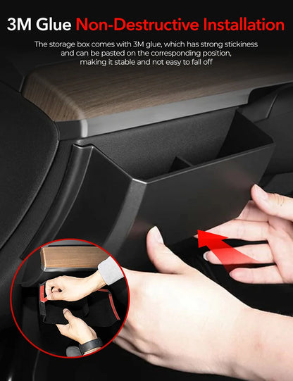 Driver Side Dash Panel Storage Box for Tesla Model Y (2020–2024) & Model 3 (2021–2023) – Under-Steering Wheel Hidden Organizer, ABS Storage Tray