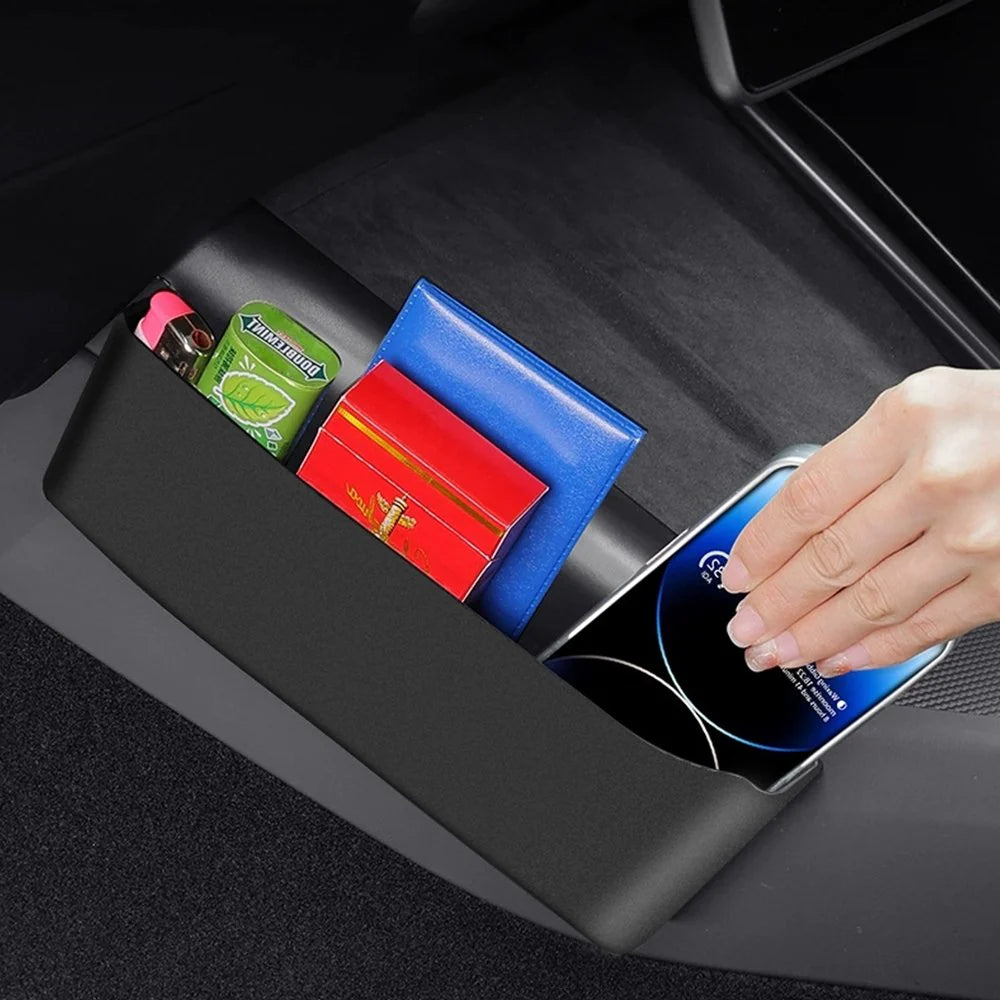 Driver Side Dash Panel Storage Box for Tesla Model Y (2020–2024) & Model 3 (2021–2023) – Under-Steering Wheel Hidden Organizer, ABS Storage Tray