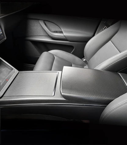 Dry Carbon Fiber Armrest Box Cover Overlay for Tesla Model S/X 2021+ | Real Carbon Interior Trim Upgrade