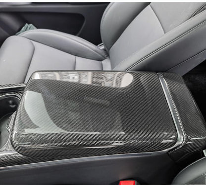 Dry Carbon Fiber Armrest Box Cover Overlay for Tesla Model S/X 2021+ | Real Carbon Interior Trim Upgrade
