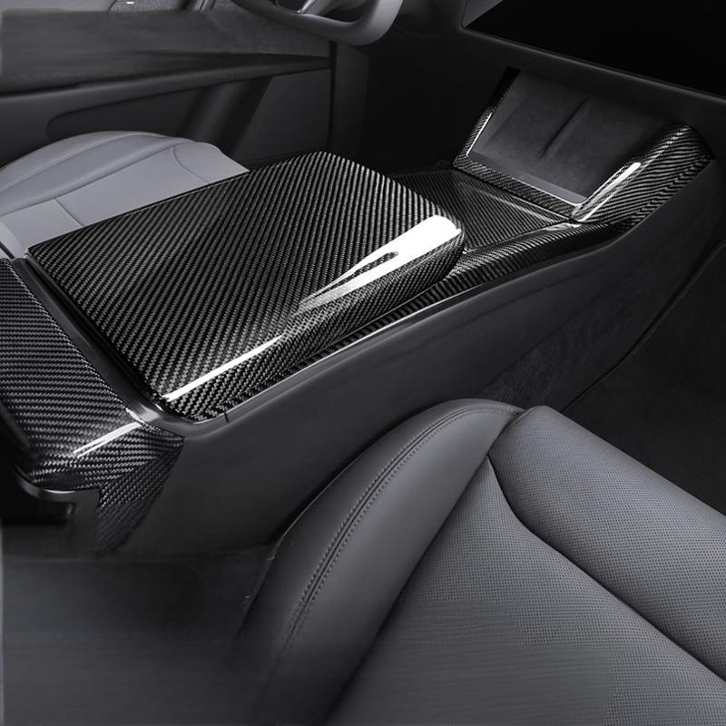 Dry Carbon Fiber Armrest Box Cover Overlay for Tesla Model S/X 2021+ | Real Carbon Interior Trim Upgrade